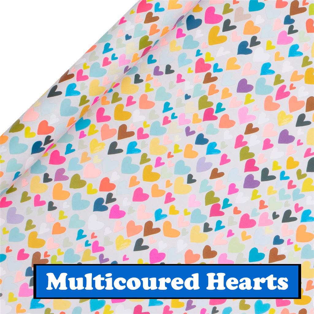 wrapping paper with mini muticoloured hearts